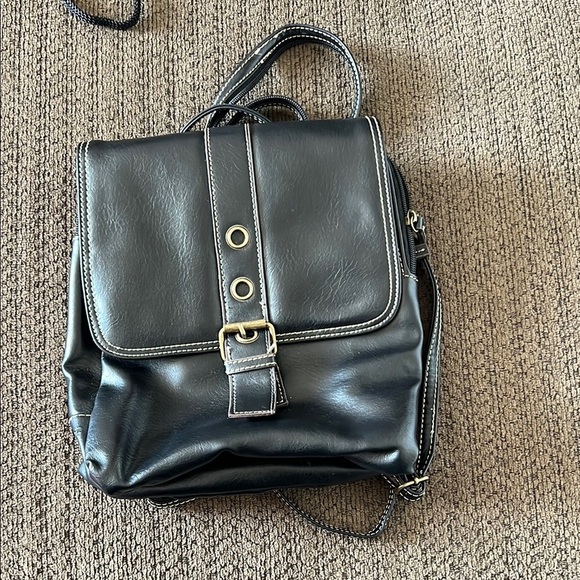 The Stone Handbags - The Stone Black Faux Leather Backpack